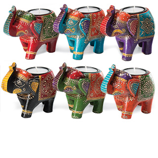 Fair trade hand painted elephant candle holder