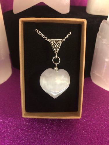 Selenite polished heart pendant