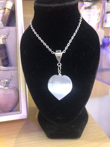 Selenite polished heart pendant
