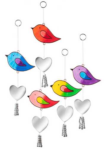 Bird sun catcher with heart mirrors & beads